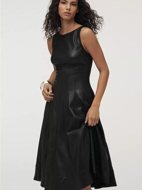 Anthropologie Black Faux Leather Midi Dress